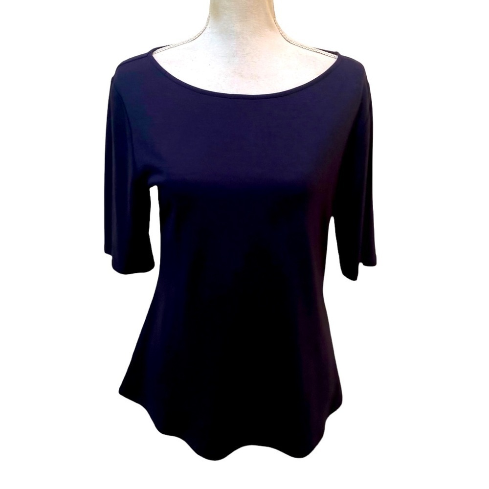 Ann Taylor navy back zipper shirt sleeve scoop neck fit & flare  size large